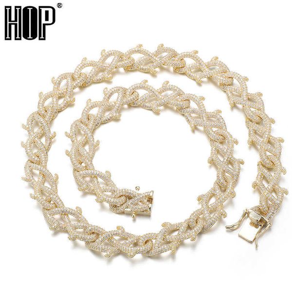 Hip Hop 17 mm Couronne d'épines glacée Chaîne de luxe Bling AAA Bracelet de collier de zircone cubique pour hommes