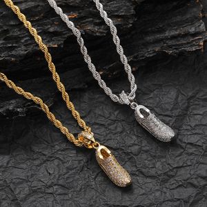 Hip Hop 18K Casual schoenen Hang ketting Goud Golverteerde micro verharde zirkoonheren Bling sieraden