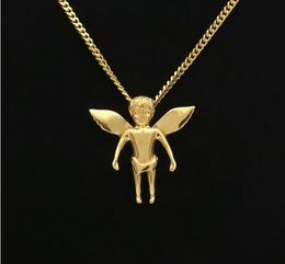 Hip Hop 18k gouden baby engel roestvrijstalen hanger ketting met 3 mm 24inch Cubaanse linkketting ketting voor mannen vrouwen