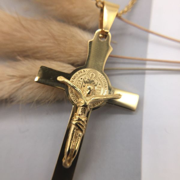 Hip Hop 18K Gold filled Croix Pendentif Collier Religieux Iced Out titane acier Crucfix Collier Jewerly Pour Hommes femmesFree twist Chain