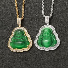 Хип-хоп 18-каратное позолоченное ожерелье с бриллиантами и цирконами в буддизме, золотое, посеребренное мужское блестящее ювелирное изделие Gift315J