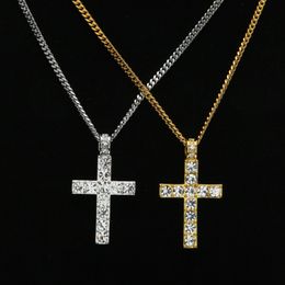 Hip Hop Croix Pendentif Hommes Femmes Glacé Or Argent Couleur Bling Strass Cristal Croix Pendentif Collier Chaîne Drop Shipping