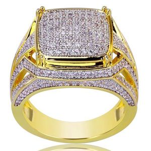 Hip Hop 18K Gold Square Diamond Ring Hip Hop Gold Rings Champion Motor Ringen voor Mannen Mode-sieraden Will en Sandy Gift