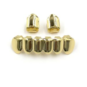 Hip Hop 18K Real Gold Grillz Dental Mouth Fang Grills Braces Plain Punk Up 2 Bottom 6 dents dents Cost costume costume Halloween Party Rapper Body Bielry Wholesale