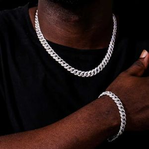 Hip Hop 18mm Vvs Moissanite Iced Out Diamond Zilver Kleur Collier Armband 925 Zilveren Mannen Ketting Miami Cubaanse schakelketting