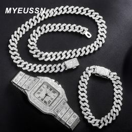 Hip Hop 1 M chaîne cubaine 3 pièces montre collier bracelet Bling cristal glacé strass chaînes cubaines pour femmes hommes bijoux cadeau 240131