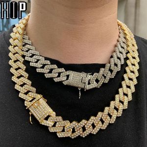 Hip Hop 1Set 20MM Or Lourd Miami Prong Plein Glacé Pavé Strass Chaîne Cubaine CZ Bling Rappeur Colliers Pour Hommes Bijoux J12235H