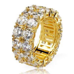 Hip Hop 2 rangées CZ anneau complet Bling glacé anneaux de mariage Micro pavé Zircon pour hommes femmes cadeau 7.8.9.10.11 disponible