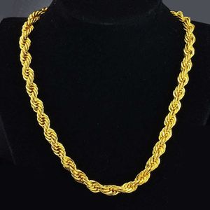 Hip Hop 24 pulgadas para hombre collar de cadena de cuerda sólida 18k oro amarillo relleno declaración nudo joyería regalo 7 mm de ancho