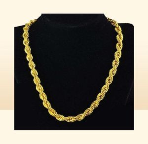 Hip Hop – collier chaîne en corde solide pour hommes, 24 pouces, or jaune 18 carats, rempli de nœud de déclaration, bijoux cadeau, 7mm de large, 211W1074972