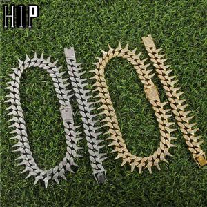 Hip Hop 25mm Bling Zware Iced Out Cubaanse Thorns Link Chain Full AAA Crystal Pave Heren Armbanden Ketting Mannen Sieraden