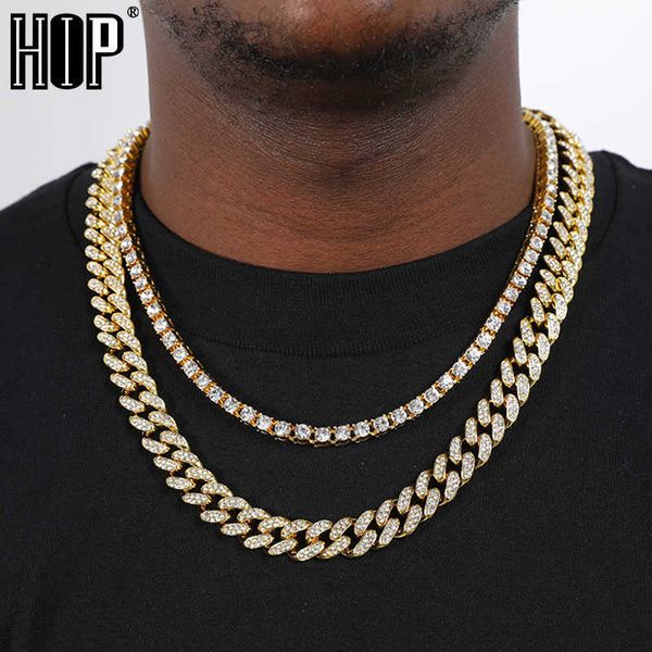 Kit Hip Hop 2PCS 13 mm Chaîne cubaine 5 mm Rigiane de tennis Miami Zircon Bling Collier Iced Out pour hommes bijoux