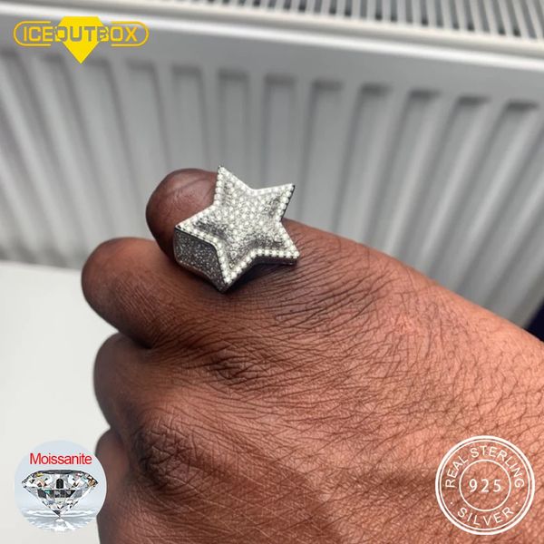 Hip Hop 3d Five Star Rings Luxury 925 Sterling Silver Ring for Women D VVS Round Diamond Wholesale Jewelry 240313