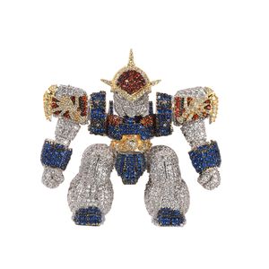 Hip Hop 3D Robot Hanger Ketting Bling Zirconia 18K Echt Vergulde Mannen Sieraden