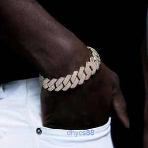 Hip Hop 3row Fashion Jewelry RAPPER Style Real Gold Plating 925 Sterling Silver Moissanite Chain Cuban Bracelet