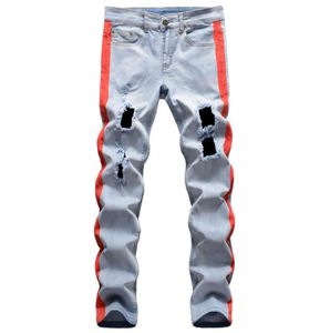 Hip Hop 4 Kleur Patchwork Jeans Mannen 2021 Gescheurde Gaten Slim Fit Jeans Broek Mannen Blauw Rood Geel Designer Rechte Blauwe Jeans X06214386412