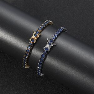 Hip Hop 4mm Tennis Blue Cubic Zirconia Bling Chain Iced Chain Bangles Bracelets Unisexe 1 Row Cz Link Chains Fashion Rock264p