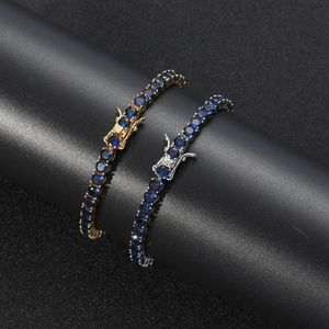 Hip Hop 4 mm Tennis azul Cubic Zirconia Bling Bling Out Bangles Bracelets Unisex 1 fila Cz Cadinas de enlace Fashion Rock264g