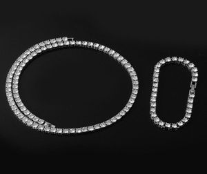 Hip Hop 5mm Iced Out Kettaties Bracelet 1 rij Rijnbestone Choker Bling Crystal Tennis Chain Necklace for Men Jewelry7015826