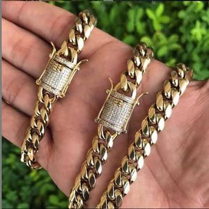 Hip Hop 681012141618mm Iced Clasp Miami ketting heren 316L roestvrij staal Cuban Link -ketting kettingen voor mannen sieraden