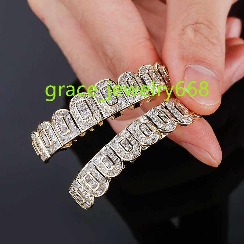 Hip Hop 8 Tooth Top Bottom Grille Diamond Kit Luxury 14K Gold-Plated Body Jewelry Gold Tooth Galler för män och kvinnor