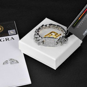 Hip Hop 925 Argent Bracelet 20mm Mosan Diamant Cubain Chaîne Homme Bracelet Bijoux