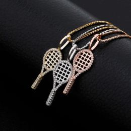 Hip Hop 925 Silver Tennis Racket Pendentif avec Zircon Women's Hip Hop Collier Iced Out Gemstone Party Colliers