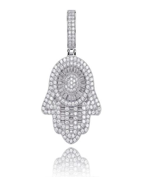 Hip hop 925 Argent la main de Fatima pendentif colliers pour hommes femmes designer de luxe hommes bling diamant chaîne en or collier bijou3071293