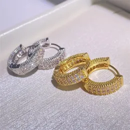 Pendientes de boda de circonita 5a con diamantes de imitación pavimentados de plata de ley 925 de Hip hop para hombres y mujeres chapados en oro amarillo de 14 quilates, regalo de joyería