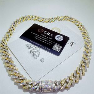 Hip Hop 925 Silver Silver VVS1 Moisanite Diamond Cuban Link Chain Iced Out 14 mm Two Tone Cuban Link Chain Men Collier