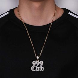 hip hop 999 club diamants pendentif colliers pour hommes luxe numéro lettres pendentifs véritable plaqué or cuivre zircons chaîne cubaine nec290d
