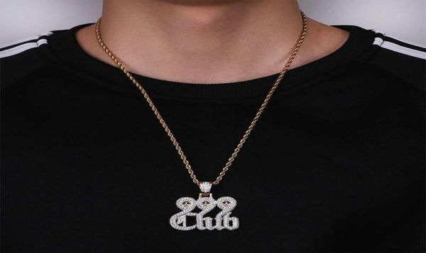 hip hop 999 club diamants pendentif colliers pour hommes luxe chiffres lettres pendentifs véritable plaqué or cuivre zircons chaîne cubaine nec5101259