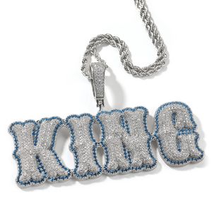 Collier avec pendentif lettre en os personnalisé Hip Hop A-Z Zircon coloré plaqué or véritable