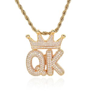 TopBling Hip Hop A-Z aangepaste letter hanger ketting charme kroon gesp 18K echt vergulde sieraden