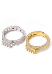 Хип-хоп AAA с кубическим цирконием, блестящий ледяной браслет с открытым звеном, браслет-манжета для мужчин и женщин, золотой цвет, браслеты-наручники для влюбленных, рэпер Jewelry35527026
