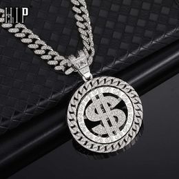 Hip Hop AAA+ Strijnwaardigheidsroteerbare dollar Iced 13mm Miami Cuban Link Chain Hangkettingen voor damesjuwelen voor heren