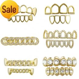 Hip Hop Accessories Gold Braces Hip Hop Hollow ingelegde Micro Zirkoon Cubaanse kettingtanden Doem sieraden