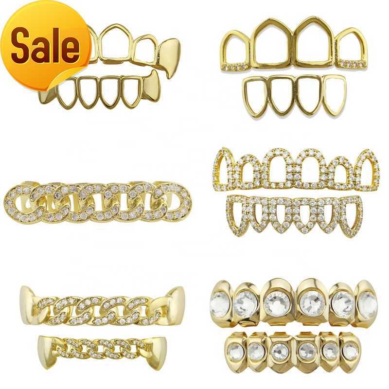 Hip Hop Accessories Gold Braces Hip Hop Hollow Inlaid Micro Zircon Cuban Chain Teeth Denture Jewelry
