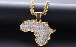 Hip Hop African Maps Full Drill Pendant Colliers 14KK Gold plaquée Apette Crystal Collier en acier inoxydable Mentiel Femmes Bijoux G9223270