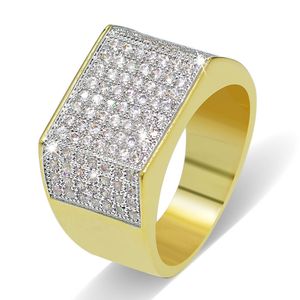 HIP HOP ALLE ICED OUT BLING SQUARE RING MICRO PAVE CZ STONEN GOUD GEVULD KOPER RINGEN VOOR MEN Sieraden Entertainment, Partij BR022