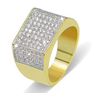 Hip Hop Alle Iced Out Bling Vierkante Ring Micro Pave CZ Stenen Gold Filled Koperen Ringen voor Mannen Sieraden Entertainment Party BR022247E