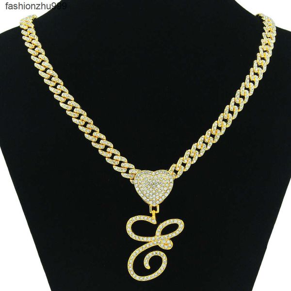 Collier avec pendentif en or 18 carats avec lettres de l'alphabet Hip hop, chaîne cubaine avec nœud d'amour, vente en gros, 2024 ans