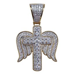 Hip Hop ailes d'ange motif croisé originalité pendentifs collier complet 5A Zircon bijoux religieux