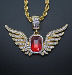 Hip Hop Angel Wings met Big Red Ruby Pendant Necklace for Men Women Iced Out Uit Jewelry306A4769909