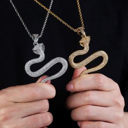 Hip Hop Animal Snake Pendant Collier 4 mm Chaîne de tennis Gold Couleur Silver Bling Cumbic Zircon Men Collier Bijoux 271P