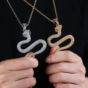 Hip Hop Animal Snake Hanger Ketting 4mm Tennisketting Goud Zilver Kleur Bling Kubieke Zirkoon Mannen Ketting Jewelry318x