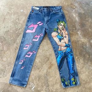 Hip Hop Anime Print Graphic Baggy Jeans HARAJUKU DENIM Y2K PANTS MEN FEMMES GOTH Goth High Wide Pantoure large Jeans Jamn 240430