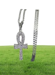 Hip hop Anka cruz diamantes collares pendientes para hombres Collar de lujo de plata dorada religiosa Joyería de cadena cubana de acero inoxidable8839685