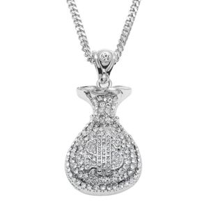 Hip Hop Antique Argent Plaqué Or Sac D'argent Pendentif Pour Hommes Femmes Bling Cristal Dollar Charme Collier Longue Chaîne Cubaine Bijoux2538