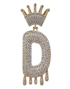 Hip Hop AZ nombre personalizado corona letras de goteo collares cadena colgante para hombres mujeres Color oro plata circonita cúbica Jewelry1714277